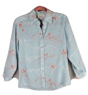 DA RUE Womens Blouse 4P Vintage 70s Button Up Light Blue Ethereal USA Timeless